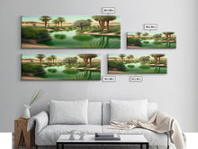 Load image into Gallery viewer, Desert Oasis Watercolor Landscape Canvas Print - Perfect for Living Room, Bedroom, Panoramic Extra Wide Format Art
