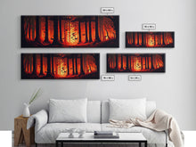 Load image into Gallery viewer, Forest Landscape Art, Forest Fire, Fall / Autumn Decor, Panoramic Wall Art, Framed Canvas Print, Orange and Yellow Fantasy Forest
