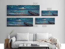 Load image into Gallery viewer, Panoramic Van Gogh Inspired Beach, Framed Canvas Print, Cool Painting, Full Moon Over Rolling Waves, Soothing Abstract Beach Decor
