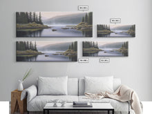 Cargar imagen en el visor de la galería, Colored Pencil Landscape Wall Art Print, Riverbank, River, Trees, Mountain, Nature Large Canvas Art Print, Panoramic, Wall Art, Canvas Print
