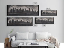 Cargar imagen en el visor de la galería, Cityscape Pencil Sketch Canvas Print, Buildings, Skyline, Urban Art, Large Urban Art Print, Wall Decor, Panoramic, Wall Art, Canvas Print
