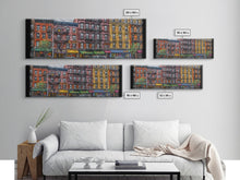 Carregar imagem no visualizador da galeria, Abstract Row Of Buildings City Canvas Print, Large Urban Art Print, Cityscape Art, Vibrant Art, Panoramic, Wall Art, Canvas Print
