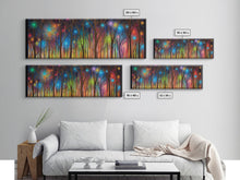 Load image into Gallery viewer, Abstract Forest Art, Woods Wall Art, Forest Art Print, Sparklers, Stars, Colorful Canvas Print, Panoramic, Wall Art, Canvas Print

