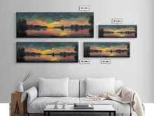 Cargar imagen en el visor de la galería, Cool Sunset Over The Lake, Ready To Hang Canvas Print, Panoramic Art, Lakehouse Wall Decor, Lake House Art, Beach House Art

