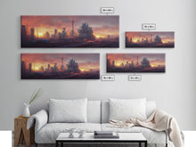 Load image into Gallery viewer, Cyberpunk City, Night City Watercolor, Ready To Hang Canvas Print, Panoramic, Videogame Concept Art, Watercolor Painting Of a Cyberpunk City

