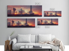 Load image into Gallery viewer, Cyberpunk Cityscape, Metropolis Art, Ready To Hang Canvas Print, Panoramic, Night City Watercolor Concept Art
