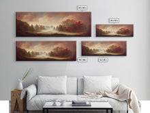 Load image into Gallery viewer, Hazy Forest Fantasy Art, Ready To Hang Canvas Print, Panoramic Art, Fog Covered Forest High Fantasy RPG Concept Art
