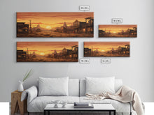 Carregar imagem no visualizador da galeria, Abandoned Wildwest Ghost Town Framed Canvas Print, Panoramic Wall Art, Wild West Decor, Southwestern Farmhouse Decor, Boom Town Art
