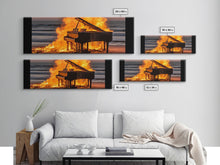 Carregar imagem no visualizador da galeria, Burning Piano On The Beach, Surreal Art, Framed Canvas Print, Panoramic Wall Art
