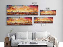 Load image into Gallery viewer, Eiffel Tower Abstract Paris France Panoramic Framed Canvas Print, Van Gogh Inspired Original Painting, Colorful Wall Art

