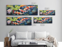 Load image into Gallery viewer, The Koi Pond Framed Canvas Print, Koi Fish Decor, Koi Fish Garden Wall Art, Koi Fish and Lilly Pads
