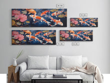 Load image into Gallery viewer, The Koi Pond Framed Canvas Print, Koi Fish Decor, Koi Fish Garden Wall Art, Koi Fish and Lilly Pads

