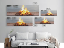 Carregar imagem no visualizador da galeria, Campfire On The Beach, Framed Canvas Print, Lakehouse Wall Art, Ocean Decor, Ocean Wall Art, Home &amp; Office Decoration
