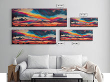 Carregar imagem no visualizador da galeria, Beautiful Panoramic Watercolor Sunset, Extra Large Wall Art, Framed Panoramic Canvas Print, Framed Wall Art

