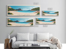 Cargar imagen en el visor de la galería, Cala Saura, Spain Panoramic Print, Vacation Gift, Spain Wall Art, Beach Painting, Beach Decor, Large Wall Art, Wood Frame Art
