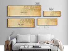 Load image into Gallery viewer, Panoramic Long Beach map print poster or framed canvas | California map print poster canvas | city map print poster canvas, distressed map
