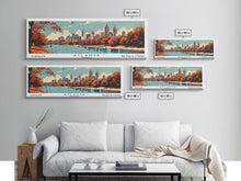 Carregar imagem no visualizador da galeria, Atlanta Georgia Panoramic Painting, Mid Century Modern Framed Canvas Print, Retro Pop Art Travel Poster, Home Decor, City Wall Art
