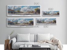 Load image into Gallery viewer, Edinburg Texas Panoramic Watercolor Painting, Scenic Framed Canvas Print, Urban Wall Art for Office, Travel Poster, Home Decor, City Gift Idea
