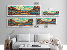 Carregar imagem no visualizador da galeria, Albuquerque New Mexico Panoramic Painting Framed Canvas Print, Mid Century Modern Art, Pop Art Style, Travel Poster, Wall Art Decor
