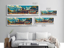 Carregar imagem no visualizador da galeria, Austin Texas Panoramic Travel Poster Framed Canvas Print, Mid Century Modern Art, Pop Art Style, Wall Art Decor, Home Decoration
