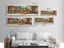 Carregar imagem no visualizador da galeria, Buffalo New York Panoramic Painting Framed Canvas Print, Mid Century Modern Art, Pop Art Style, Travel Poster, Living Room Decor
