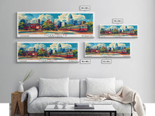 Cargar imagen en el visor de la galería, Charlotte North Carolina Panoramic Painting Framed Canvas Print, Mid Century Modern Art, Pop Art Style, Travel Poster, Wall Art Decor
