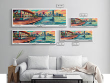 Cargar imagen en el visor de la galería, Chicago Illinois Panoramic Painting Framed Canvas Print, Mid Century Modern Art, Pop Art Style, Travel Poster, Living Room Decor
