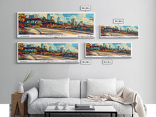 Cargar imagen en el visor de la galería, Cincinnati Ohio Panoramic Painting Framed Canvas Print, Mid Century Modern Art, Pop Art Style, Travel Poster, Wall Art Decor

