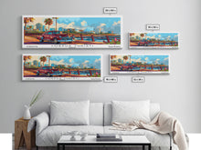 Load image into Gallery viewer, Corpus Christi Texas Panoramic Painting Framed Canvas Print, Mid Century Modern Art, Pop Art Style, Travel Poster, Living Room Decor
