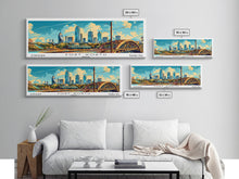 Load image into Gallery viewer, Forth Worth Texas Panoramic Painting Framed Canvas Print, Mid Century Modern Art, Pop Art Style, Travel Poster, Living Room Decor
