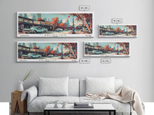 Carregar imagem no visualizador da galeria, Arlington Texas Panoramic Wall Art, Mid Century Modern Framed Canvas Print, Retro Pop Art Travel Poster, Office Wall Art, Living Room Decor
