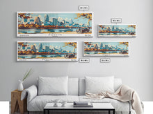 Carregar imagem no visualizador da galeria, Austin Texas Panoramic Painting, Mid Century Modern Framed Canvas Print, Retro Pop Art Travel Poster, Wall Art, Home Decor, Office Art, Gift Idea
