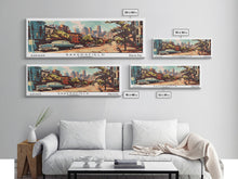 Carregar imagem no visualizador da galeria, Baltimore Maryland Panoramic Painting, Mid Century Modern Framed Canvas Print, Retro Pop Art Travel Poster, Wall Decor, Home Decor, Wall Hanging

