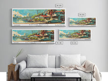 Load image into Gallery viewer, Baton Rouge Louisiana Panoramic Wall Art, Retro Pop Art Framed Canvas Print, Mid Century Modern Travel Poster, Living Room Decor, Office Art
