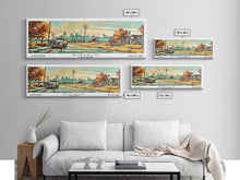 Carregar imagem no visualizador da galeria, Buffalo New York Panoramic Painting, Mid Century Modern Framed Canvas Print, Retro Pop Art Travel Poster, Wall Decor, Home Decor, Wall Hanging
