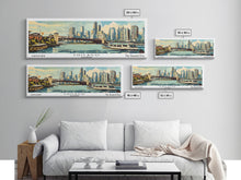 Cargar imagen en el visor de la galería, Chicago Illinois Panoramic Painting, Mid Century Modern Framed Canvas Print, Retro Pop Art Travel Poster, Wall Decor, Gift Idea, Home Decor
