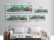 Cargar imagen en el visor de la galería, Cincinnati Ohio Panoramic Wall Art, Retro Pop Art Framed Canvas Print, Mid Century Modern Travel Poster, Living Room Decor, Wall Hanging, Office Art
