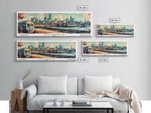 Load image into Gallery viewer, Columbus Ohio Panoramic Painting, Mid Century Modern Framed Canvas Print, Retro Pop Art Travel Poster, Wall Art, Home Decor, Office Art, Gift Idea
