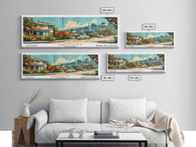 Load image into Gallery viewer, Fremont California Panoramic Painting, Mid Century Modern Framed Canvas Print, Retro Pop Art Travel Poster, Wall Decor, Gift Idea, Home Decor
