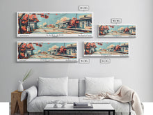 Load image into Gallery viewer, Garland Texas Panoramic Painting, Mid Century Modern Framed Canvas Print, Retro Pop Art Travel Poster, Wall Art, Home Decor, Office Art
