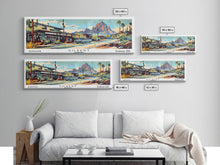 Carregar imagem no visualizador da galeria, Gilbert Arizona Panoramic Painting, Mid Century Modern Framed Canvas Print, Retro Pop Art Travel Poster, Living Room Art, Wall Hanging, Office Decor
