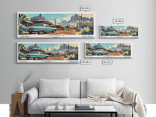 Load image into Gallery viewer, Phoenix Arizona Panoramic Painting, Retro Style Framed Canvas Print, Mid Century Modern Art, Pop Art Travel Poster, Home Office Decor
