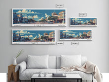 Carregar imagem no visualizador da galeria, Abilene Texas Panoramic Painting, Mid Century Modern Framed Canvas Print, Retro Pop Art Travel Poster, Office Wall Art Decor, City Print
