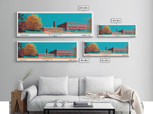 Carregar imagem no visualizador da galeria, Akron Ohio Panoramic Painting, Mid Century Modern Framed Canvas Print, Retro Pop Art Travel Poster, Living Room Wall Art Decor, City Art
