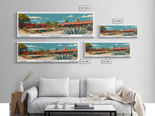 Carregar imagem no visualizador da galeria, Albuquerque New Mexico Panoramic Painting, Mid Century Modern Framed Canvas Print, Retro Pop Art Travel Poster, Home Decor, City Print
