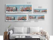 Carregar imagem no visualizador da galeria, Allentown Pennsylvania Panoramic Painting, Mid Century Modern Framed Canvas Print, Retro Pop Art Travel Poster, Office Art, City Print
