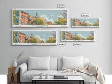 Carregar imagem no visualizador da galeria, Ann Arbor Michigan Panoramic Painting, Mid Century Modern Framed Canvas Print, Retro Pop Art Travel Poster, Living Room Wall Art Decor, City Print
