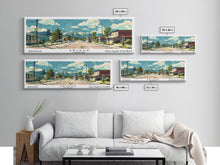 Carregar imagem no visualizador da galeria, Arvada Colorado Panoramic Painting, Mid Century Modern Framed Canvas Print, Retro Pop Art Travel Poster, Living Room Wall Art, City Print
