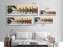 Carregar imagem no visualizador da galeria, Austin Texas Panoramic Painting, Mid Century Modern Framed Canvas Print, Retro Pop Art Travel Poster, Home Decor, City Art
