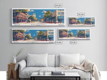 Carregar imagem no visualizador da galeria, Beaumont Texas Panoramic Painting, Mid Century Modern Framed Canvas Print, Retro Pop Art Travel Poster, Living Room Wall Art, City Print
